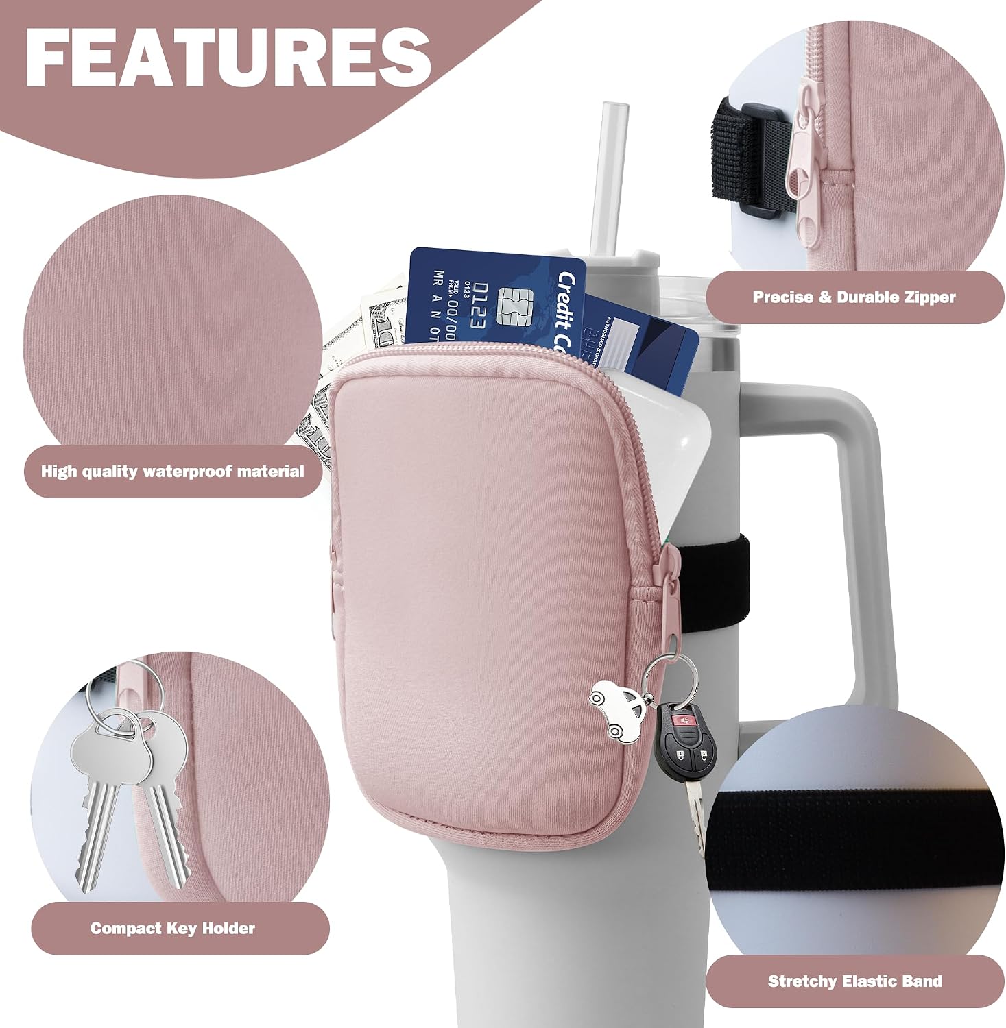 Water Bottle Pouch for Stanley 40 oz Tumbler with Handle - Gym Accessories for Women, Cup Belt Bag Compatible with Stanley/Simple Modern Tumbler Accessories(Pink) image 2