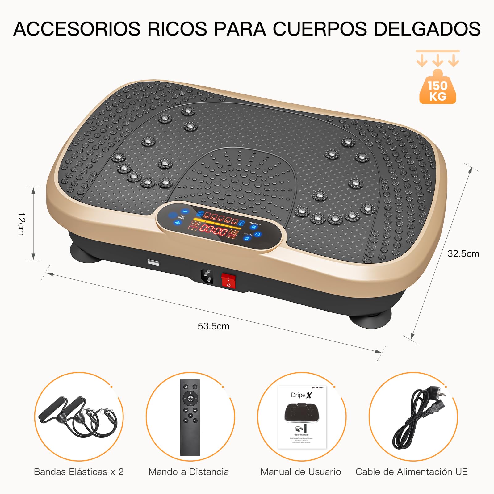 Dripex Plataforma Vibratoria, 99 Niveles de Vibración, 5 Programas de Entrenamiento, Altavoz Bluetooth, Pantalla LCD, Plataforma Vibración Muscular para Hacer Ejercicio en Casa