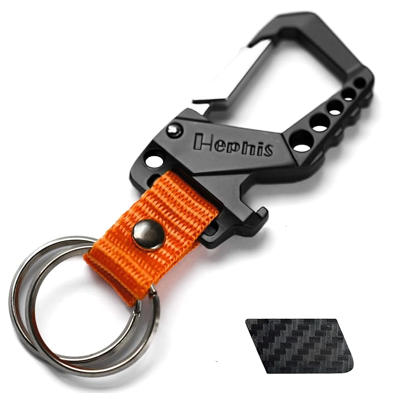 Chaveiro multifuncional Hephis K23 com mosquetão, abridor de garrafas e organizador de chaves preto/laranja01