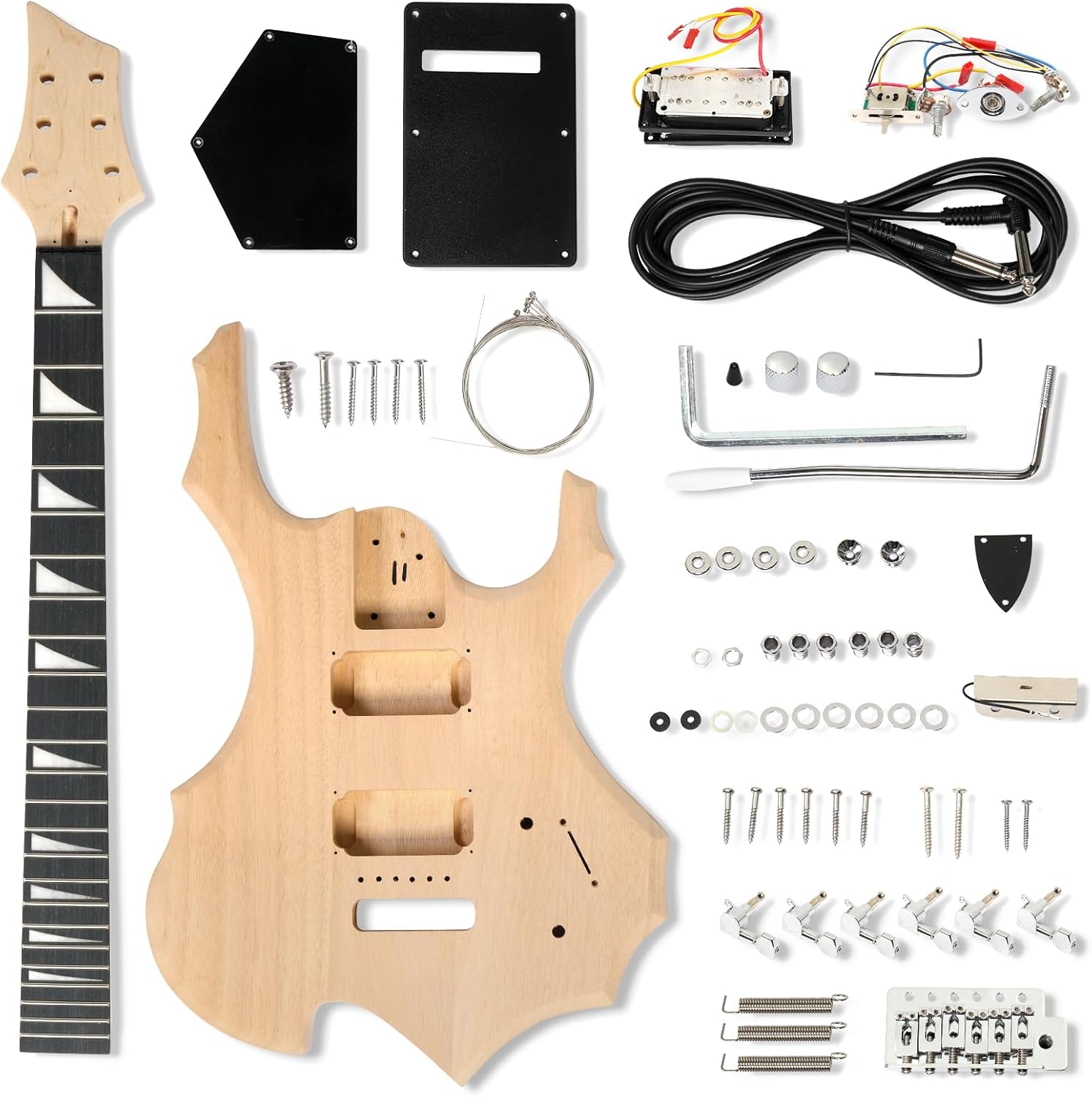 Ktaxon DIY Electric Guitar Kit with Mahogany Body, 6-String Electric Guitar Kits W/Maple Neck, Shoulder Strap, H-H Pickups, All Accessories Included, Wood Color (KFLAM)