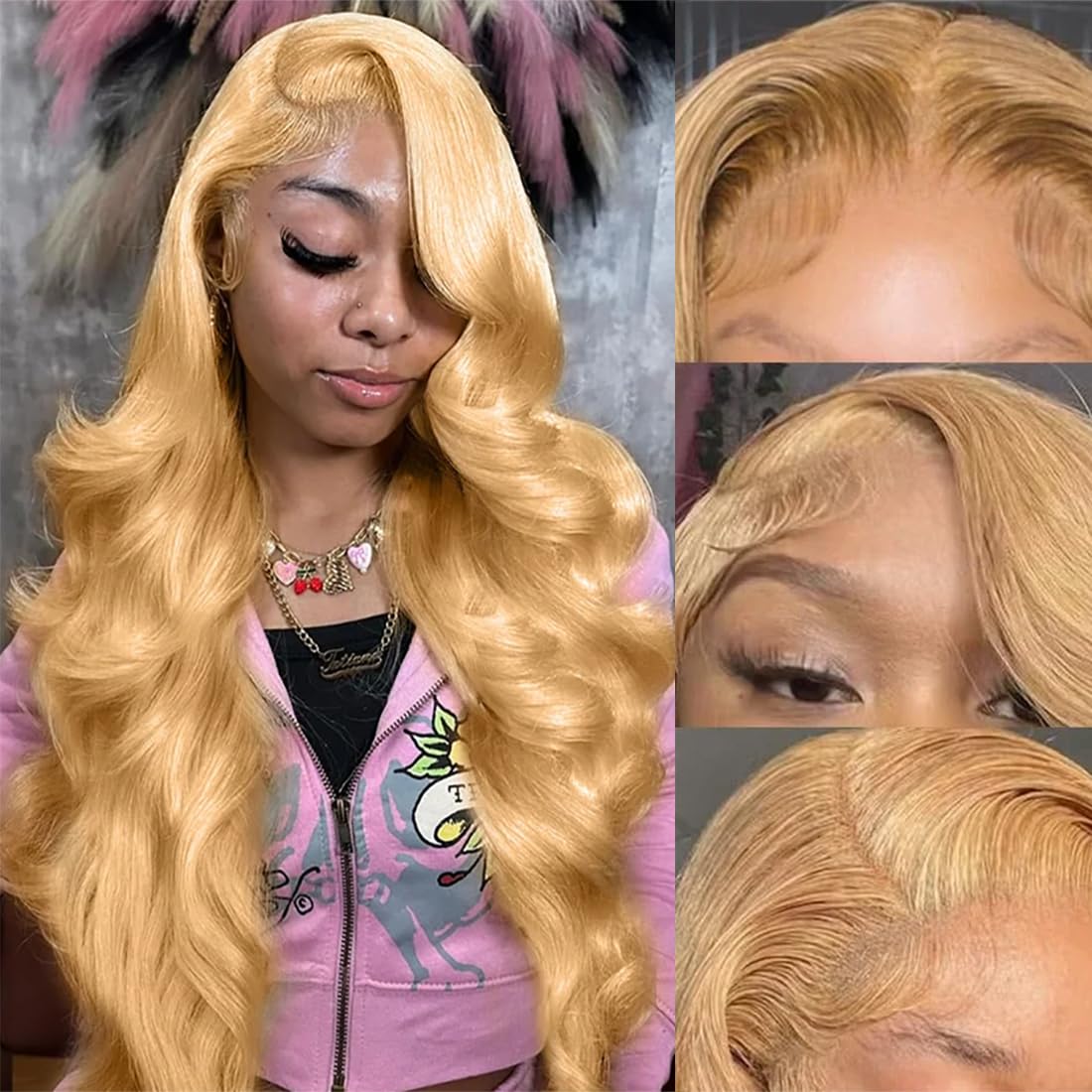 28 Inch Honey Blonde Wig Human Hair 200 Density HD Lace Front Wig Human Hair 27# Colored Body Wave Blonde Lace Frontal Wig