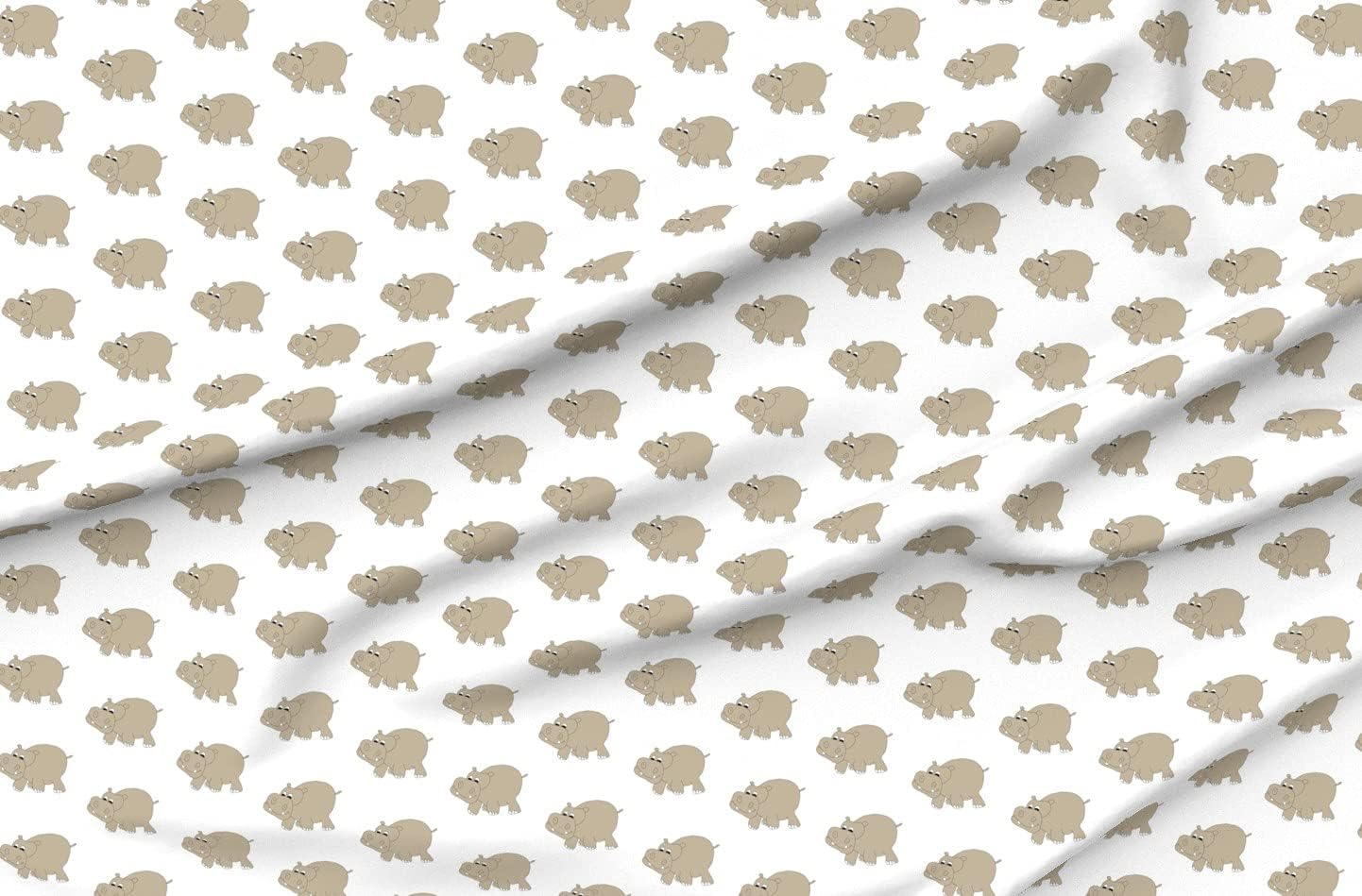 Spoonflower Fabric - White Hippo Hippopotamus Jungle Zoo Safari Printed on Polartec(R) Fleece Fabric by The Yard - Sewing Blankets Loungewear and No-Sew Projects
