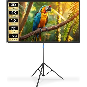 tectake&reg; Projector Screen 72 Inch with Tripod, 160 x 90 cm, Format 16:9, 4K HD, 160&deg; Viewing Angle, Gain Factor 1.0, Projecti
