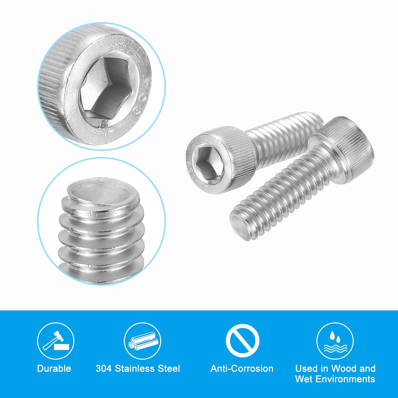 PATIKIL 1/4-20 x 3/4" Hex Socket Cap Head Screw Bolt, 30Pcs 304 Stainless Steel 18-8 - Image 4