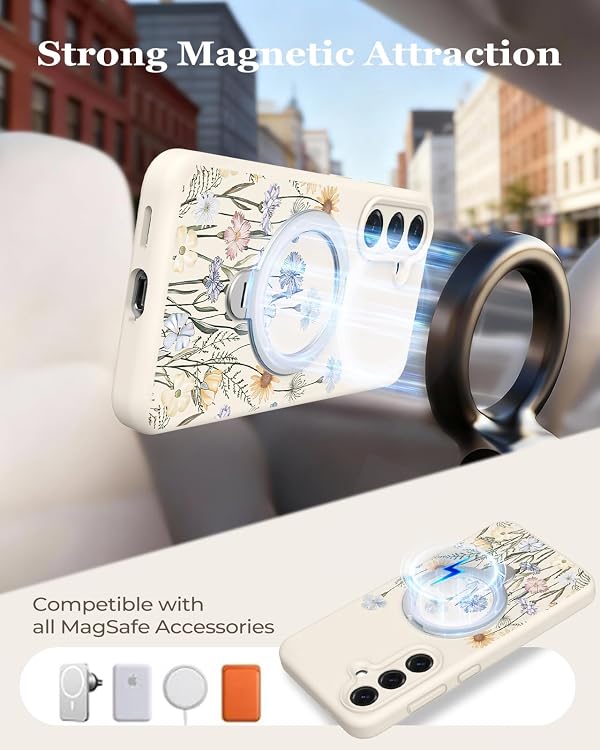 Uppuppy for Samsung Galaxy S25 Case - Liquid Silicone Compatibe with Magsafe Phone Case with Magnetic Stand and Camera Cover Cute Women Girly Kickstand Soft Cover for S25, Color Flower by Uppuppy - Used condition - Image 5