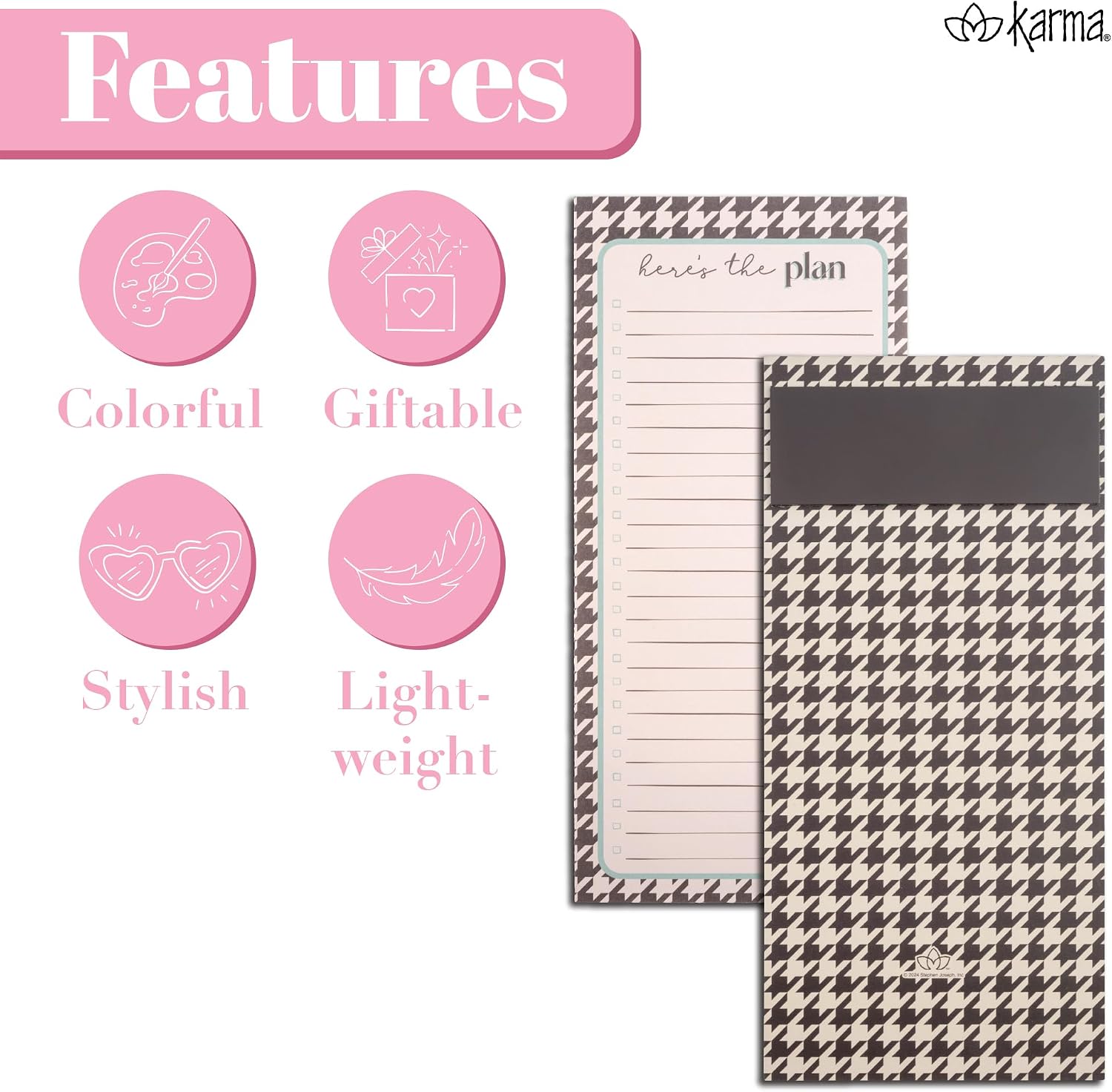 Karma, Large Magnetic Notepads, Notepads for Grocery List, Shopping List, To-Do List, Reminders, Strong Magnetic Back, Memo Notepad 100 Sheets Per Pad, Cute Colorful Designs - Floral