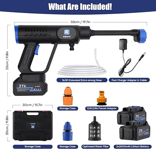 Miniatura 8 de Lavadora a presión inalámbrica, lavadora portátil de 1450 PSI, 2 baterías recargables de 20000 mAh, pistola de lavadora sin escobillas 6 en 1,
