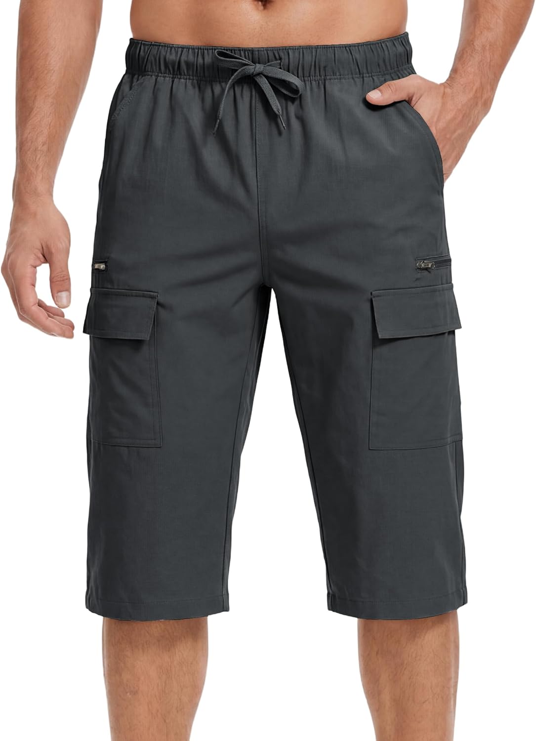 Mens Long Shorts Below Knee Length 3/4 Joggers Quick Dry Hiking Shorts Lightweight Casual Cargo Shorts