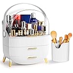 Haturi Makeup Organizer, Skincare Organizers w/Brush Holder, Cosmetics Organizer with Drawers, Waterproof & Dustproof Makeup Organizer for Vanity, Preppy Skin Care for Bathroom, Dresser, Countertop