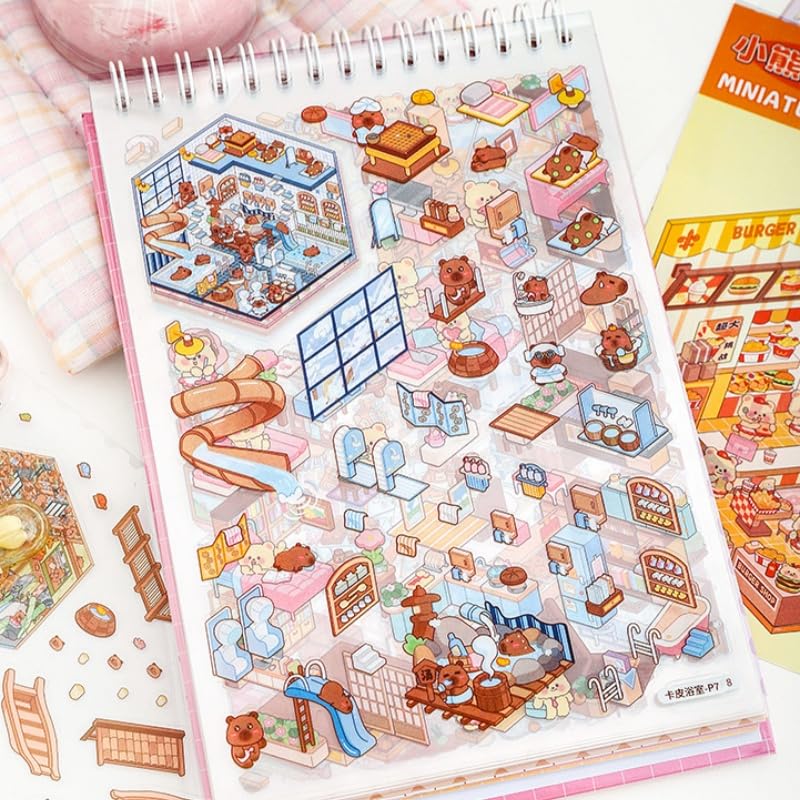3D DIY Sticker Scene with Tweezers,40 Sets DIY 3D House Stickers Make Your Own Warm Shop Cinema Park Bookstore Video Games City for Adult Therapy Relief Stress Pass The Time