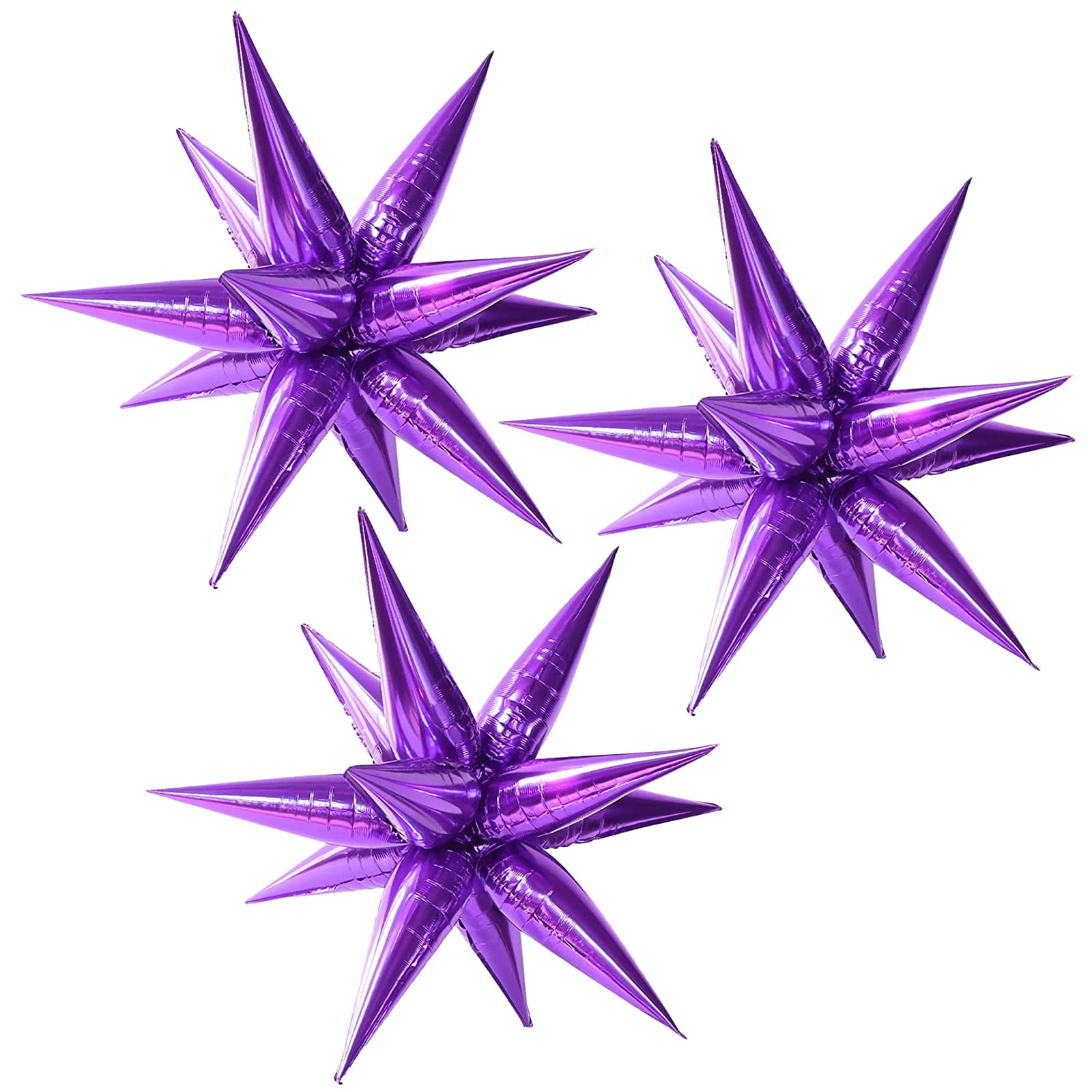 CYMYLAR 3pcs 26inch 3D Explosion Star foil balloon, purple Foil Cone Starburst Balloons for Birthday Wedding New Year Party Event