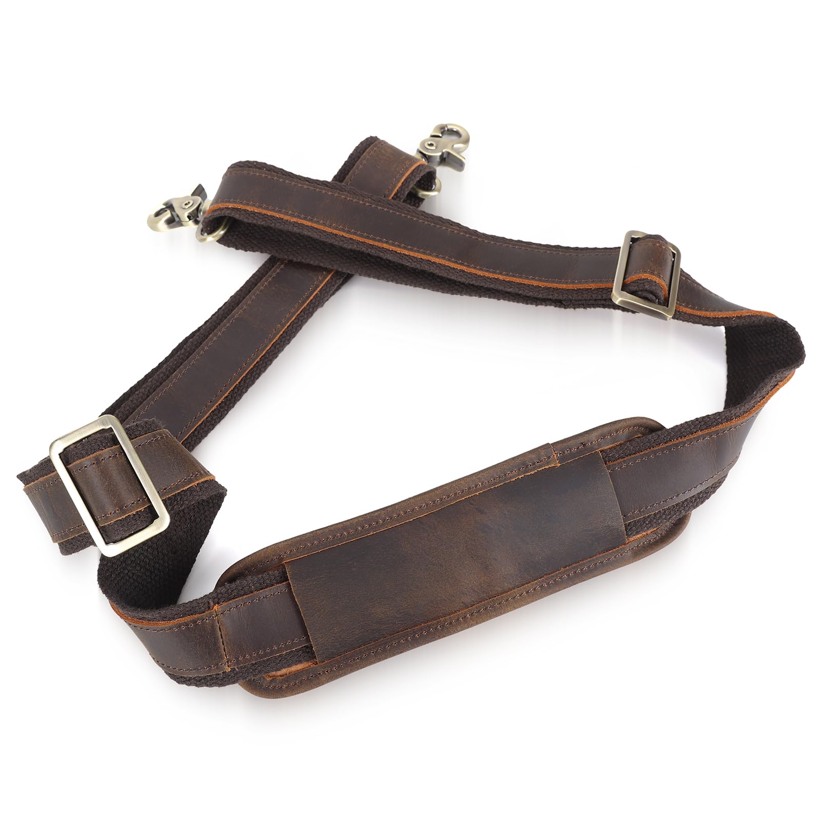 Polare Full Grain Leather Adjustable Replacement Shoulder Strap with Metal Hook for Briefcase Messenger Shoulder Duffel Bag