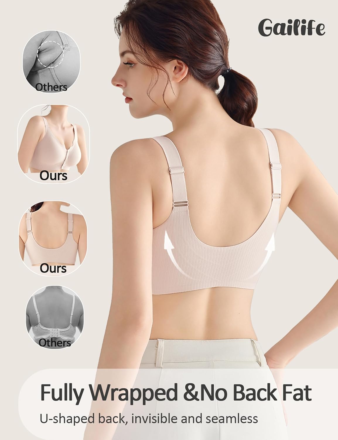 Gailife Jelly Front Closure Bras for Women Wireless No Underwire Comfort Convenient Seamless Supportive Mastectomy Bralettes - Image 3