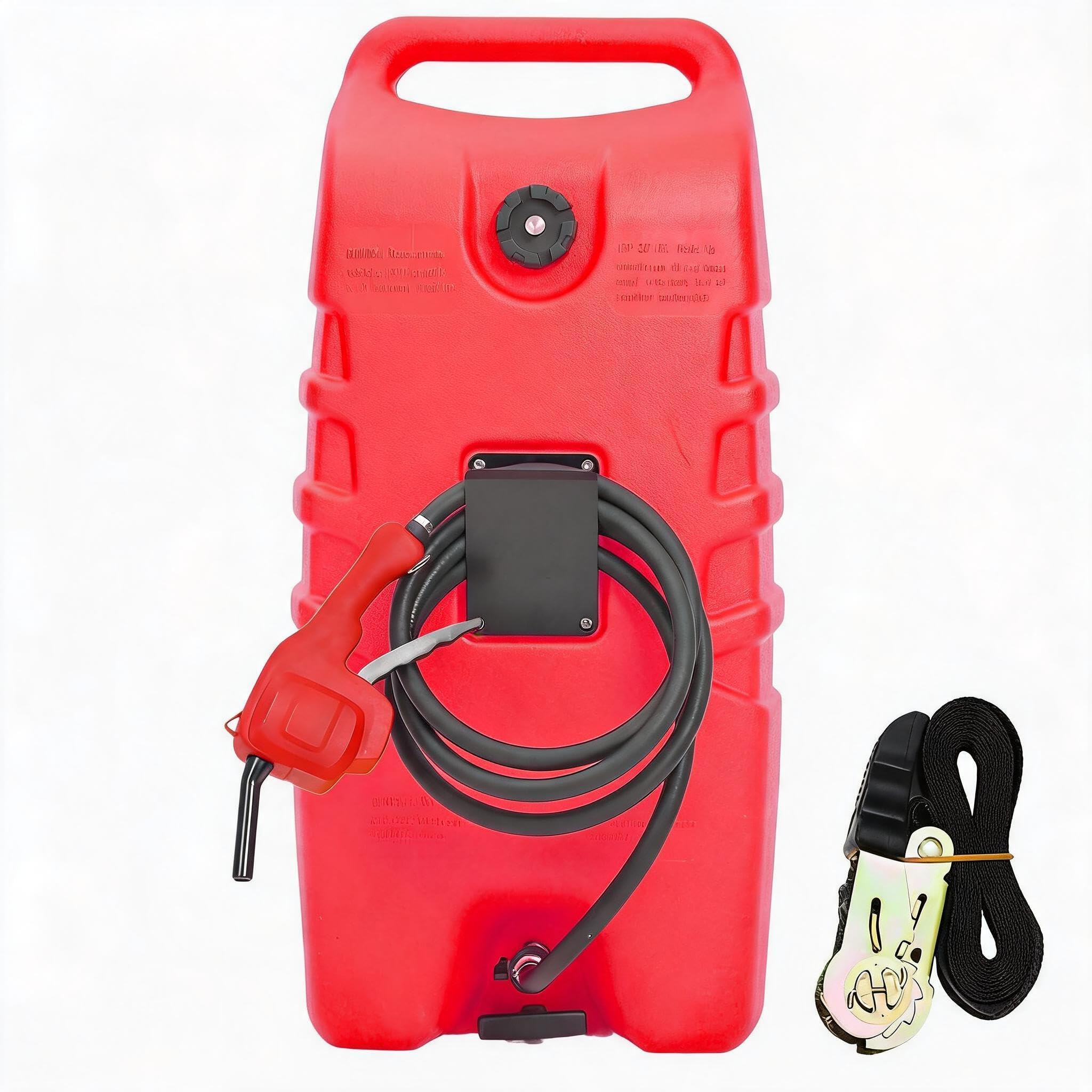 Portable Fuel Caddy with Manual Siphon Pump & 10ft Hose – 53L Gasoline/fuel injector Transfer Tank on Wheels for Cars, ATVs, Boats, Lawn Mowers, Generators – Red Trolley Model with Straps, 53L red