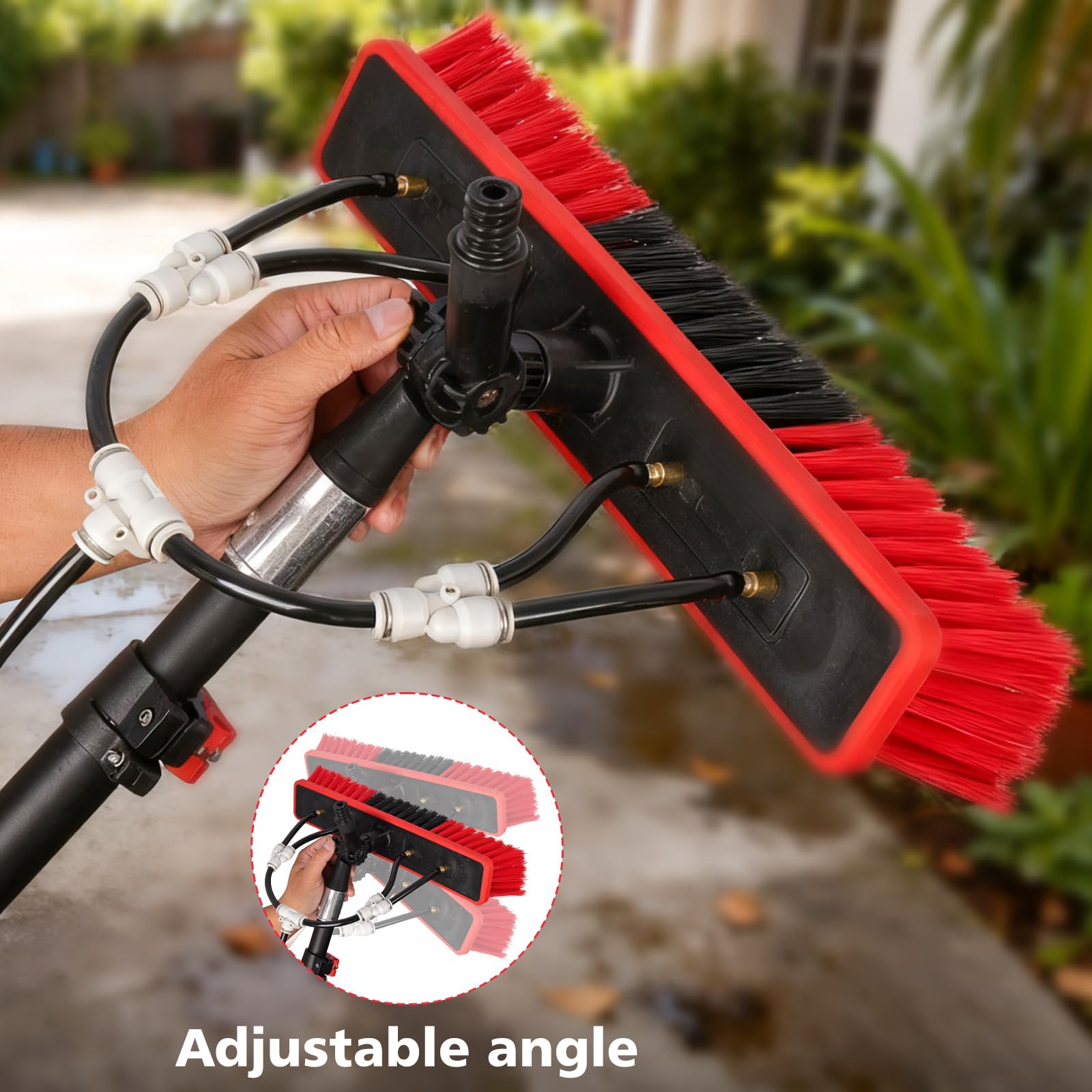 Spazzola di lavaggio telescopica 4 in 1, 7,2 m, per fotovoltaici, finestre, camper e tetti – asta telescopica e spazzola telescopica, set di pulizia con attacco dell'acqua, spazzola per la pulizia e