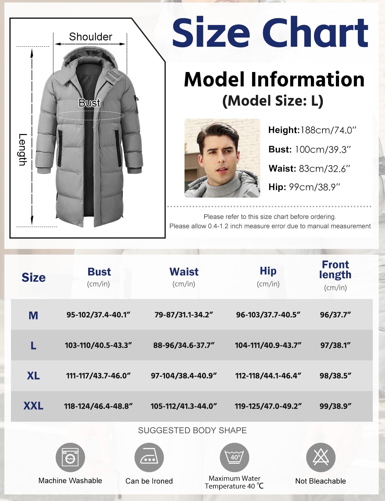 CMTOP Chaqueta Hombre Invierno con Capucha Cálido Chaqueta Acolchada Largo Hoodie Abrigo Invierno Casual Parka Cremallera Cazadora Acolchada Prueba de Viento con Bolsillos