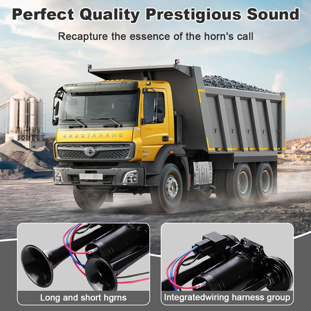 Clacson per camion, 24 V, 120 DB, super rumoroso Air Horn, doppio tubo ad aria corno con compressore, tromba ad aria compressa, kit clacson ad aria compressa, per veicoli da 24 V, camion Lörries