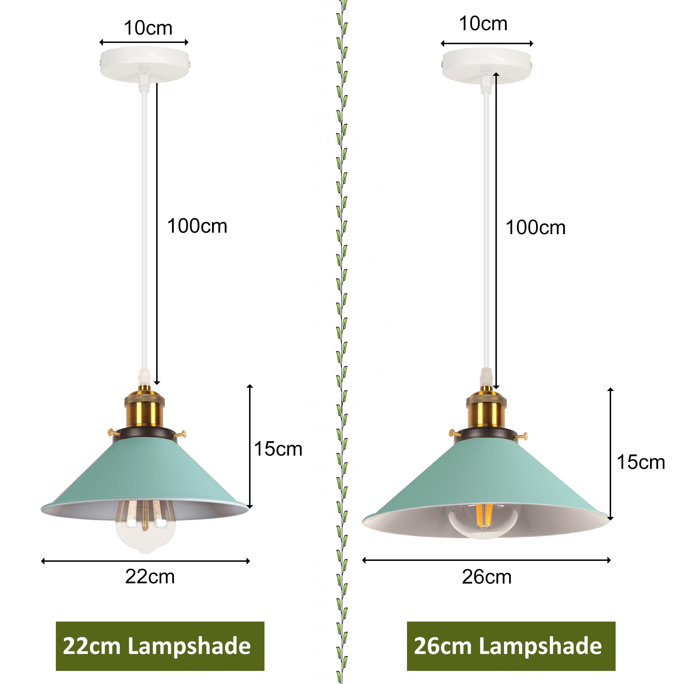 iDEGU 2 Pezzi Lampade a Sospensione Retrò 26cm Lampada da Soffitto Vintage in Metallo E27 Lampadario a Sospensione Moderno Stile Scandinavo Plafoniera per Cucina Soggiorno Caffè Cameretta (Verde)