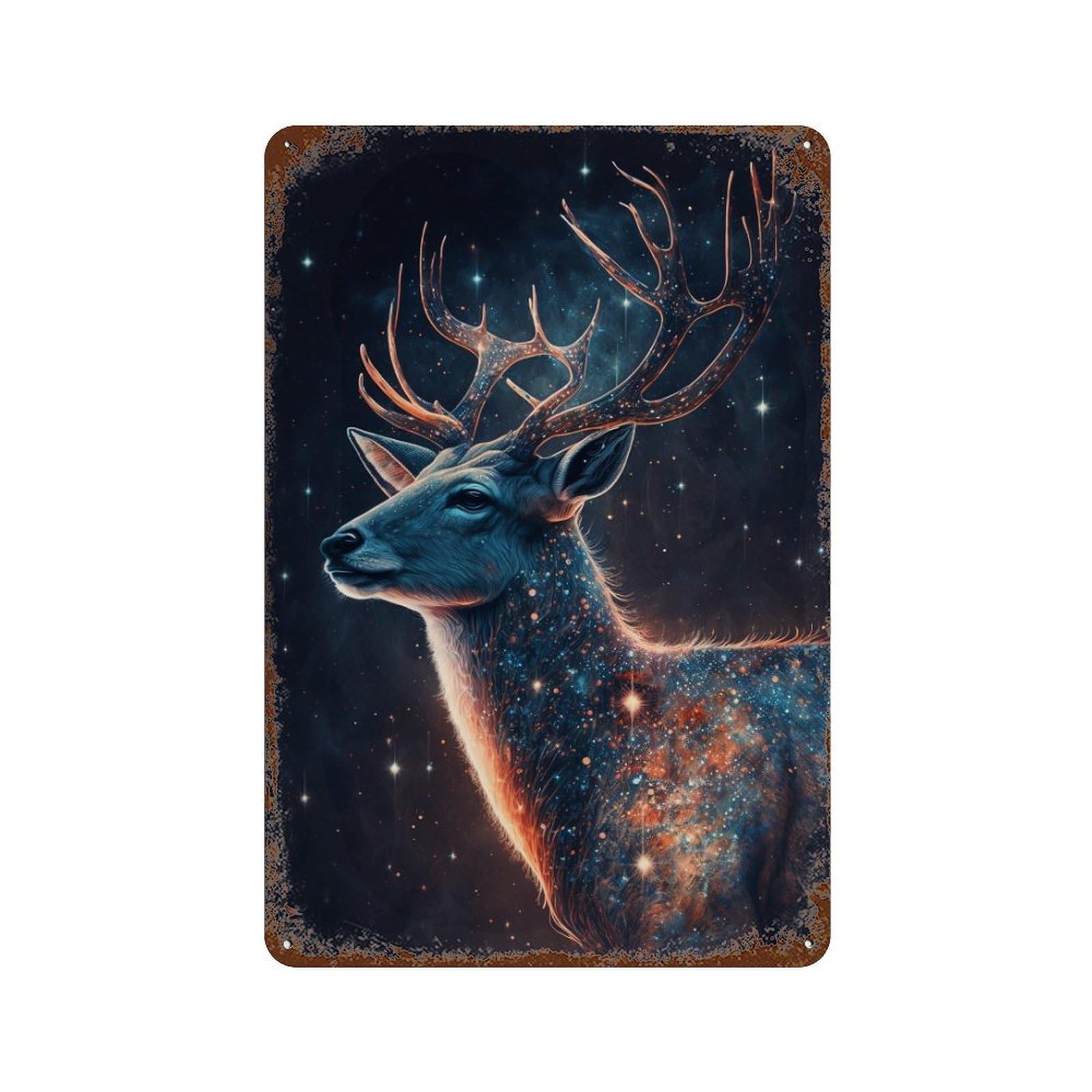 Galactic Deer Art Print-16 11.8"x7.9" Rustic Tin Plaque, Retro Wall Decor for Garage, Bar And Workshop Decor