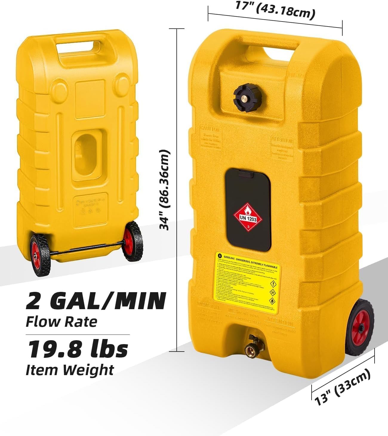 15 Gallon Gas Can with Hand Pump - Gas Caddy with10FT Hose,for Gasoline, Diesel, Kerosene, Water - Leak-Proof,Fuel Caddy Fits Cars, Trucks, Lawn Mowers, Atvs, Boats(2 Gal/Min Flow Rate)