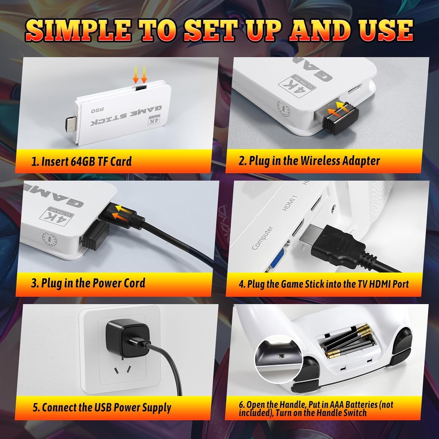Retro Game Console, Game Stick 20,000+ Classic Games, Plug & Play HDMI, Portable Console 2 Wireless Controllers, Gift for Kids and Adults (2G) — view 4