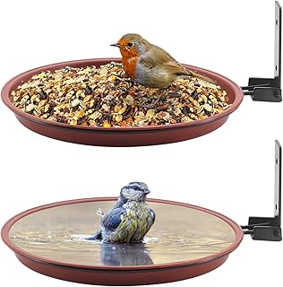 Beowanzk 2 Piece Wall Mounted Bird Feeder Tray, Bird Feeders Hanging Station for The Garden, Bird Feeder Stand, Bird Baths Free Standing, Hanging Bird Feeder Installed on Trees, Fence, Outdoor Walls