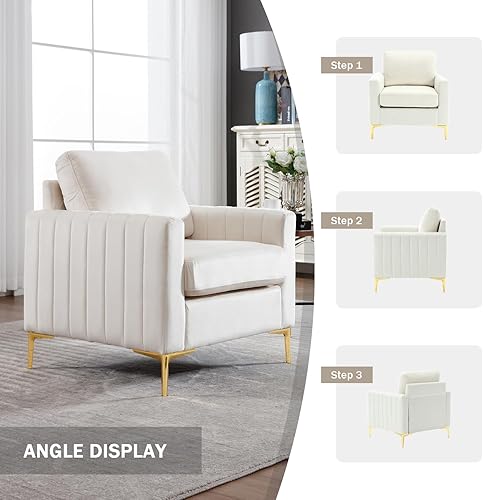 Miniatura 5 de Juego de 2 sillas decorativas de terciopelo, cómodas sillas decorativas blancas pequeñas, modernas y individuales, para sala de estar, dormitorio,