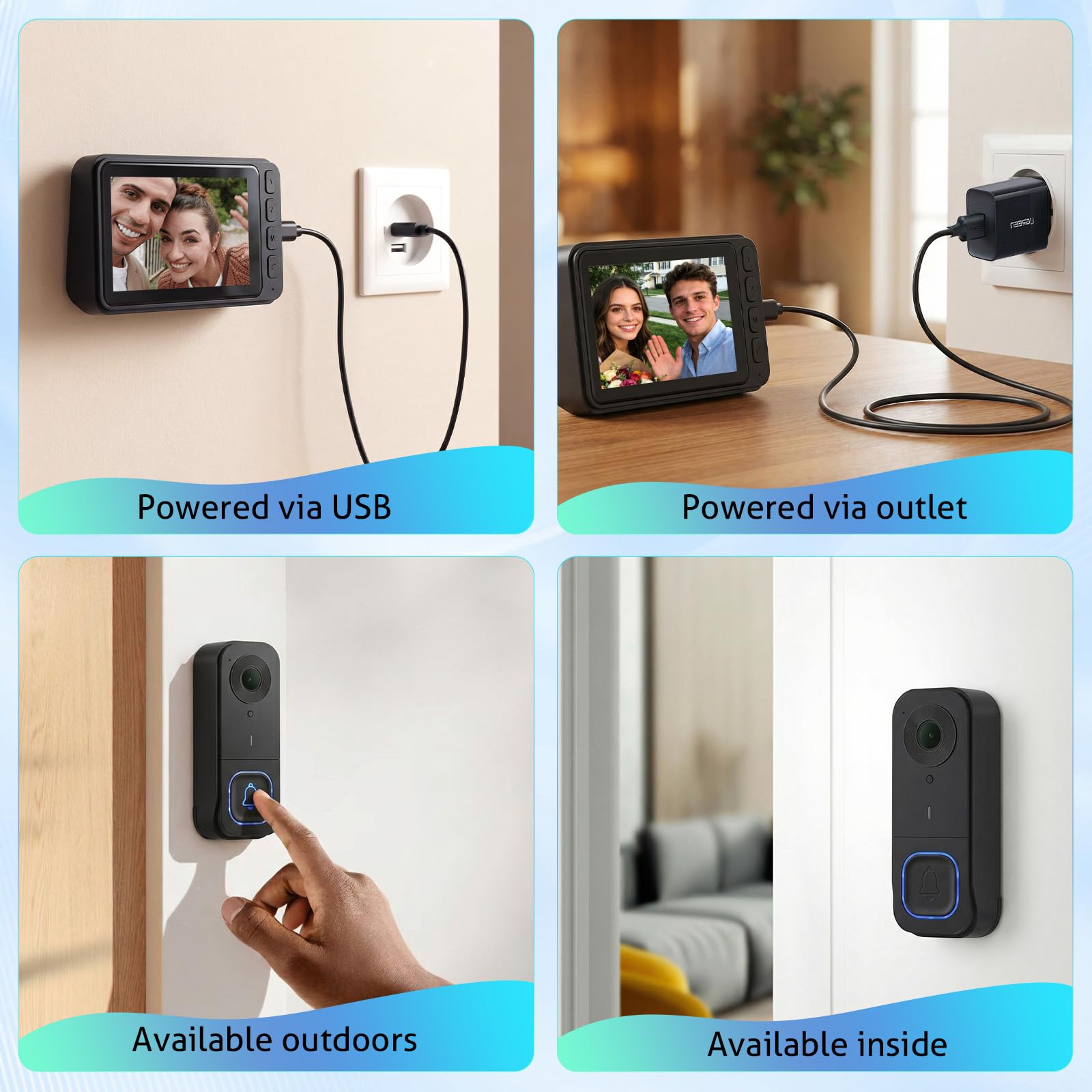 Timbre Video inalámbrico con Pantalla IPS 4.5" – Cámara Gran Angular 120°, Audio 2 vías, visión Nocturna IR, Memoria Local 128GB, emparejamiento 1 botón, IP65 para hogar