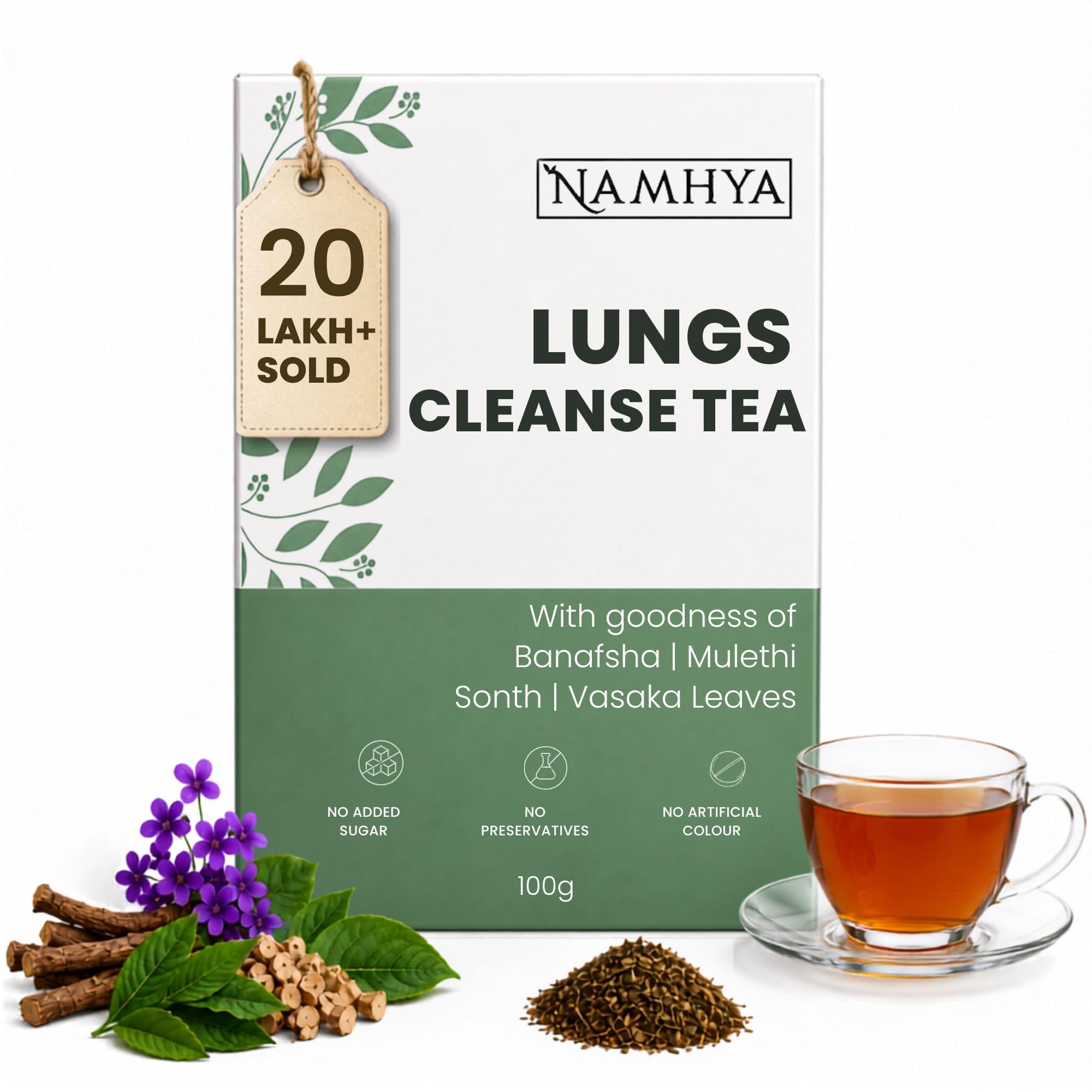 Namhya Lungs Herbal Cleanse Tea | Easy Breathing Support | 100gm Loose Tea