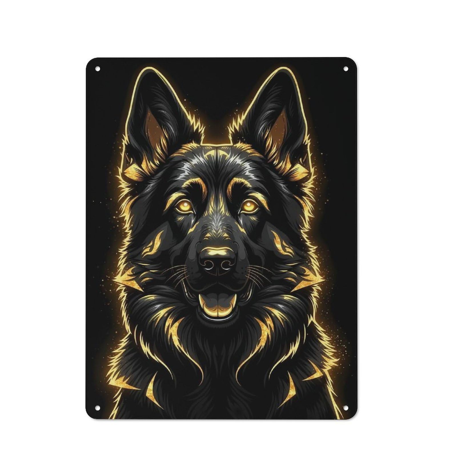 Golden German Shepherd Portrait on Black Tin Wall Sign 40x30cm, Country Style Bistro Wall Plaque for Coffee Bar, Kitchen, Bistro Or Tea Corner