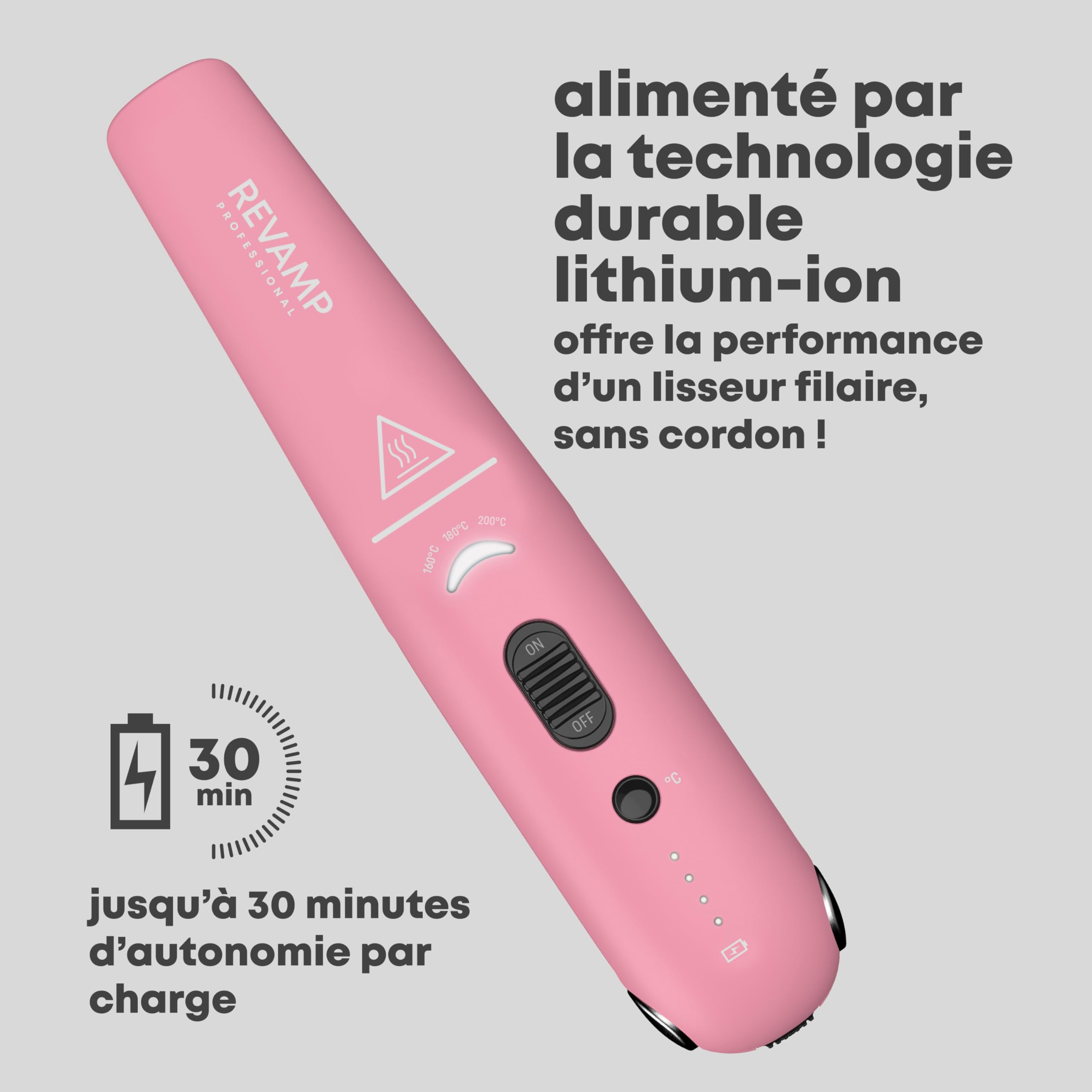 REVAMP Liberate Lisseur Céramique Sans Fil - Fer à lisser Rechargeable Batterie Lithium, Mini Lisseur de Voyage pour Lisser, Boucler et Onduler, Plaques Ionique, Rose