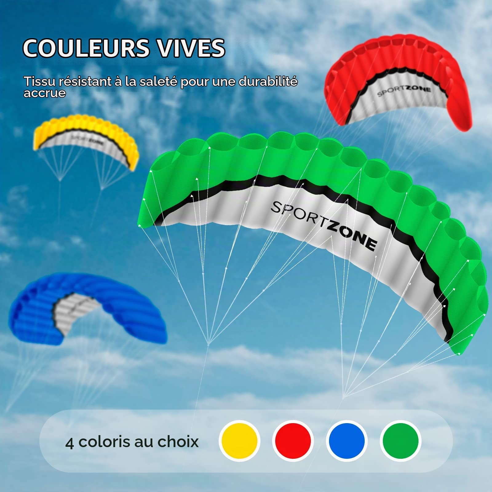 Kwasyo Parafoil Cerf-volant de plage avec poignée pour sports de plein air 2,5 m