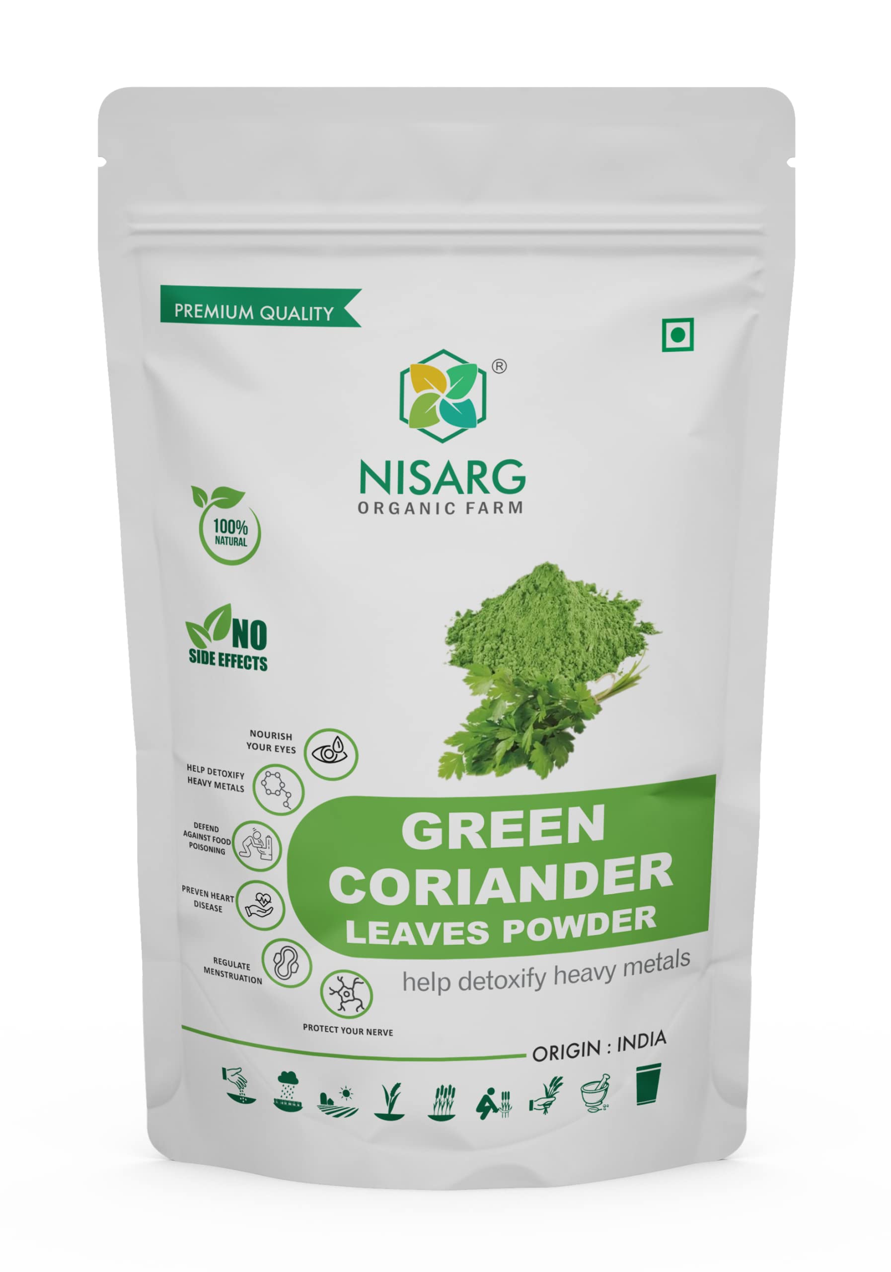 NISARG ORGANIC FARM Green Coriander Leaf Powder I 100% Pure, Natural, & Organic Dhaniya Leaves Powder I Traditional Method Made I No preservatives No Artificial Color I Use for Cooking (100g) (B0C5HWZ2Q6) Amazon Price History, Amazon Price Tracker