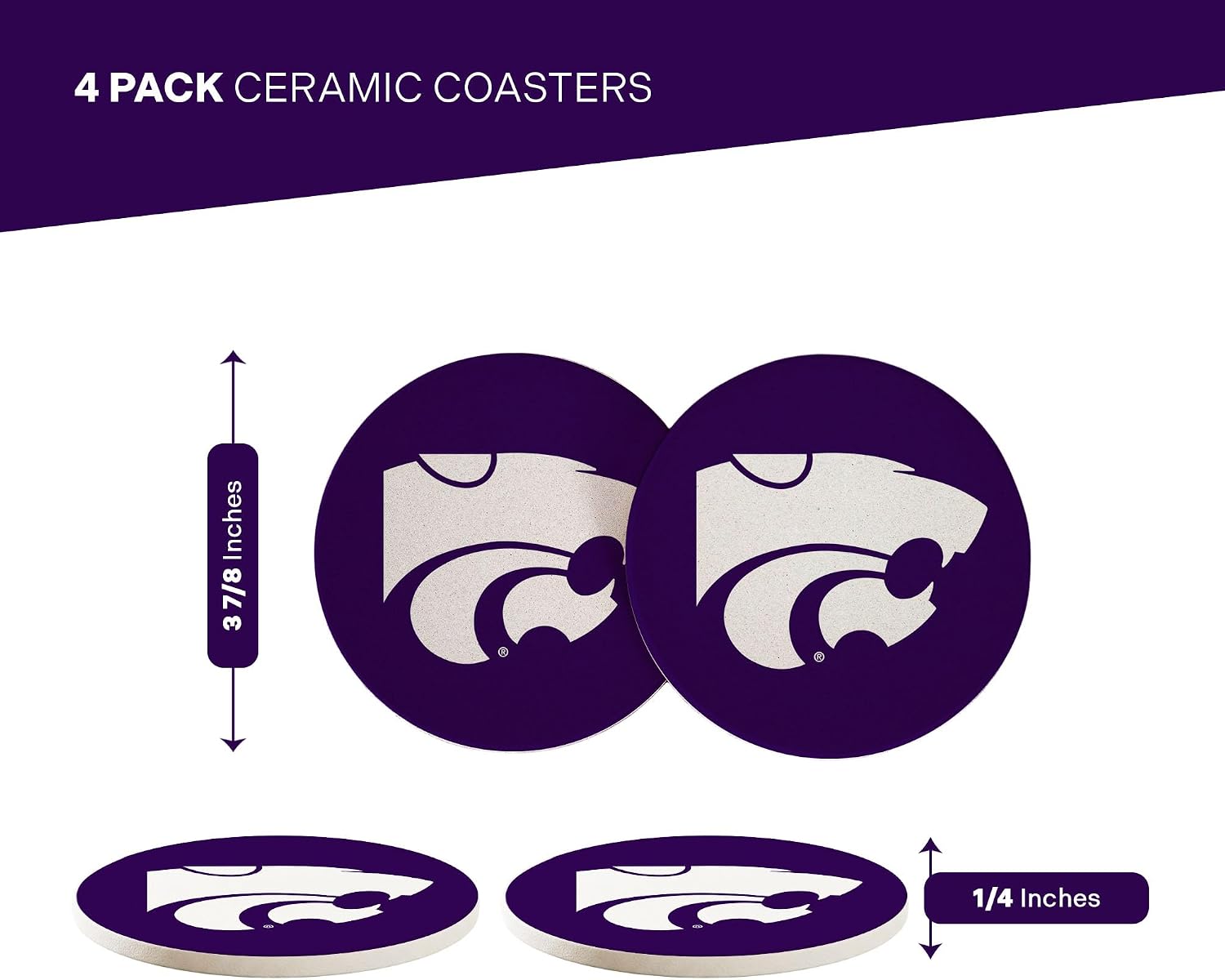 Desert Cactus Kansas State University Circle Ceramic Coasters 4 Pack Wildcats K-State Absorbent Drink Coasters with Cork Backing (Design A)