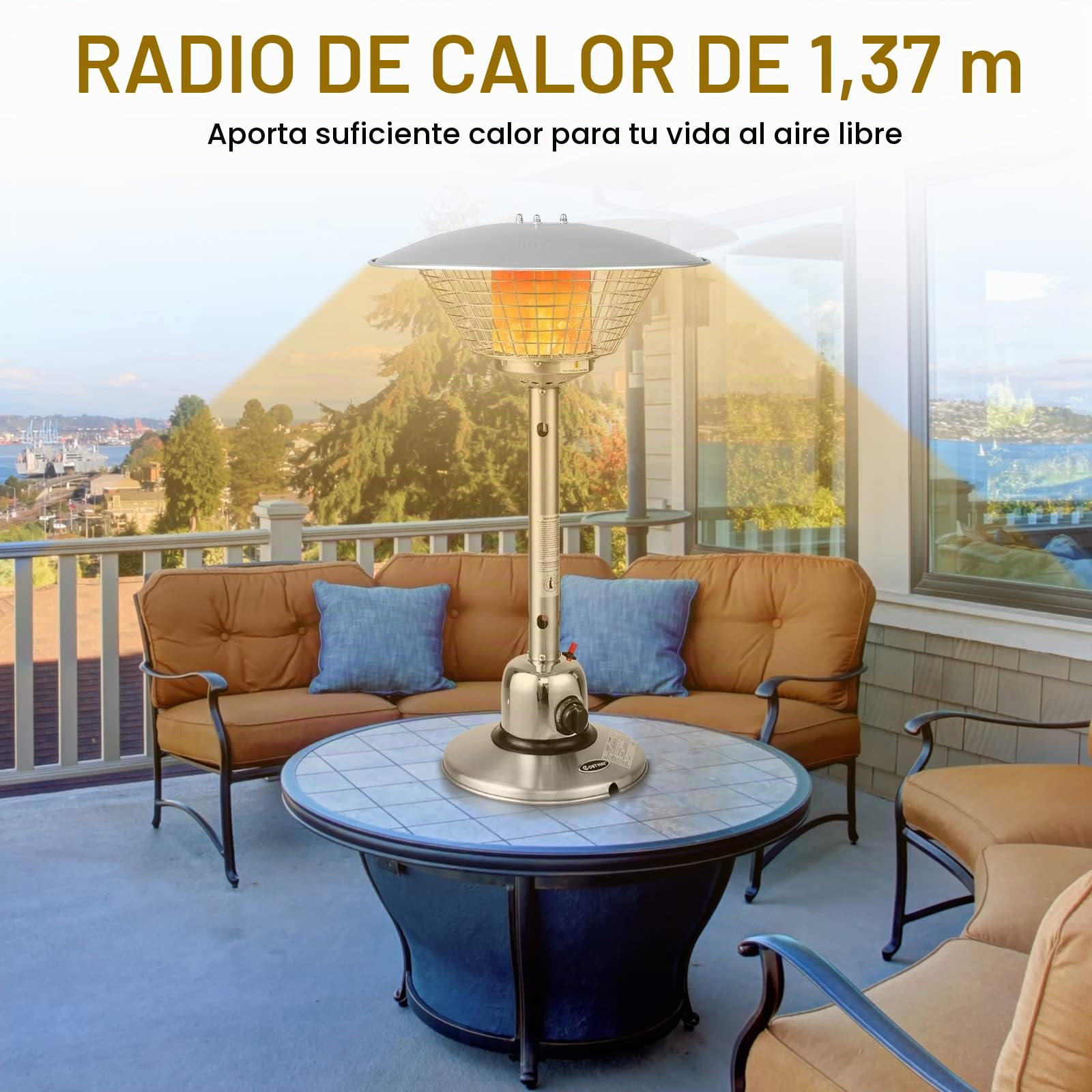 GOPLUS Calefactor radiante de gas inoxidable, calefactor radiante con 4000W de potencia calorífica, protección contra inclinación, con regulador de presión y tubería de gas (Blanco)