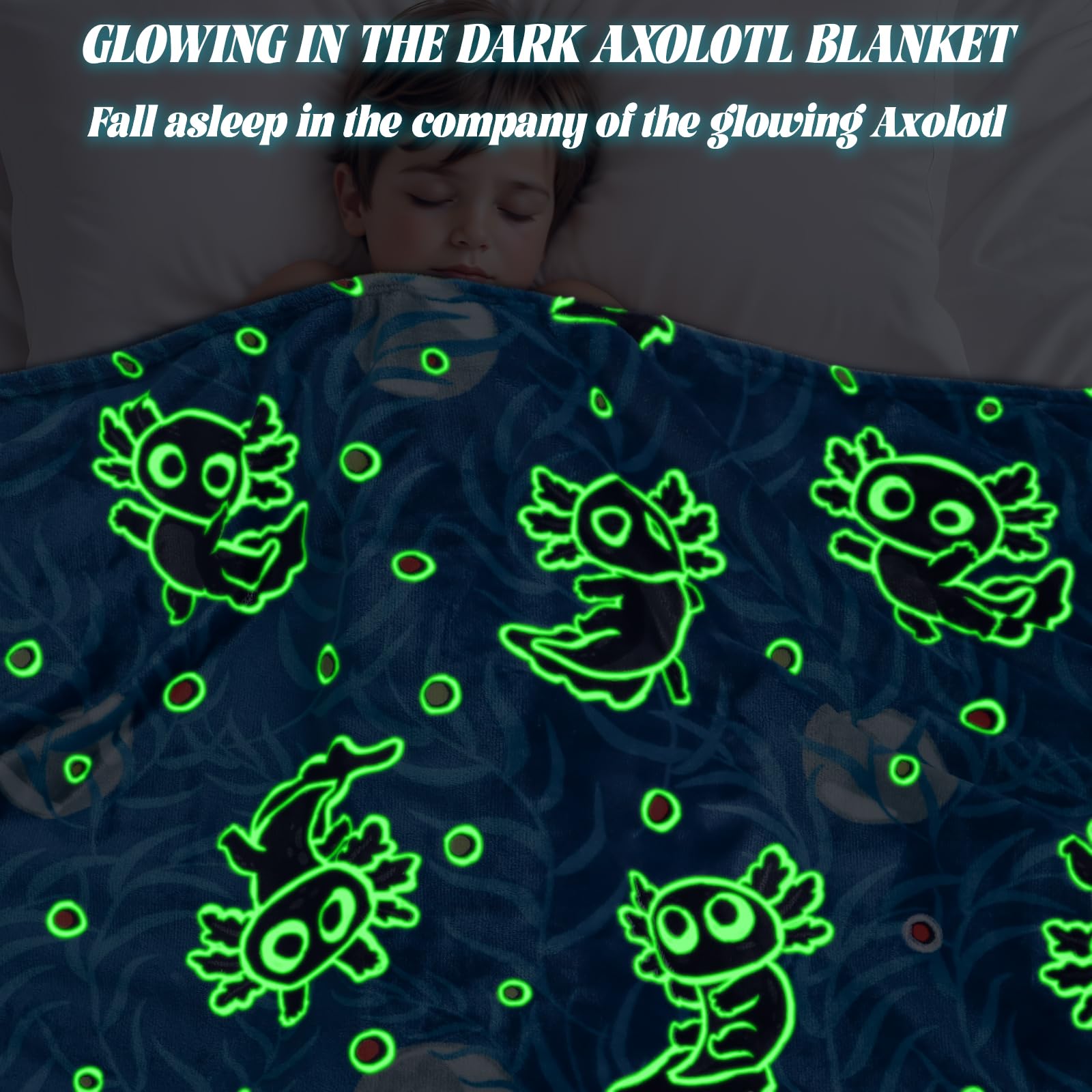 Axolotl Blanket for Boys Glow in The Dark Blanket Boys Kids Throw Blanket Axolotl Gifts Decor Animal Salamander Soft Blankets for Girls Teens