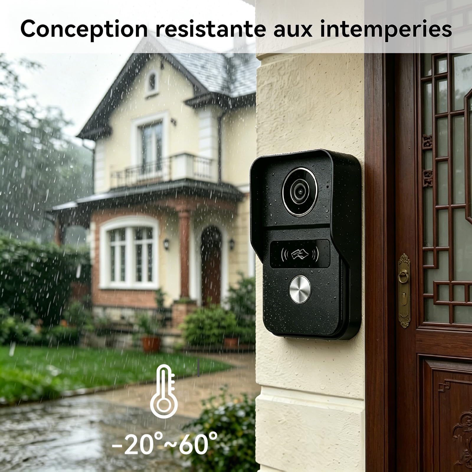 Visiophone Connecté Interphone Vidéo, Sonnette 2 fils 7 Pouces Moniteur Tactile, Audio Bidirectionnel, Système d'interphone avec Unlock à Distance, Wi-Fi 2,4 GHz/5 GHz, KW02-IP7 Noir