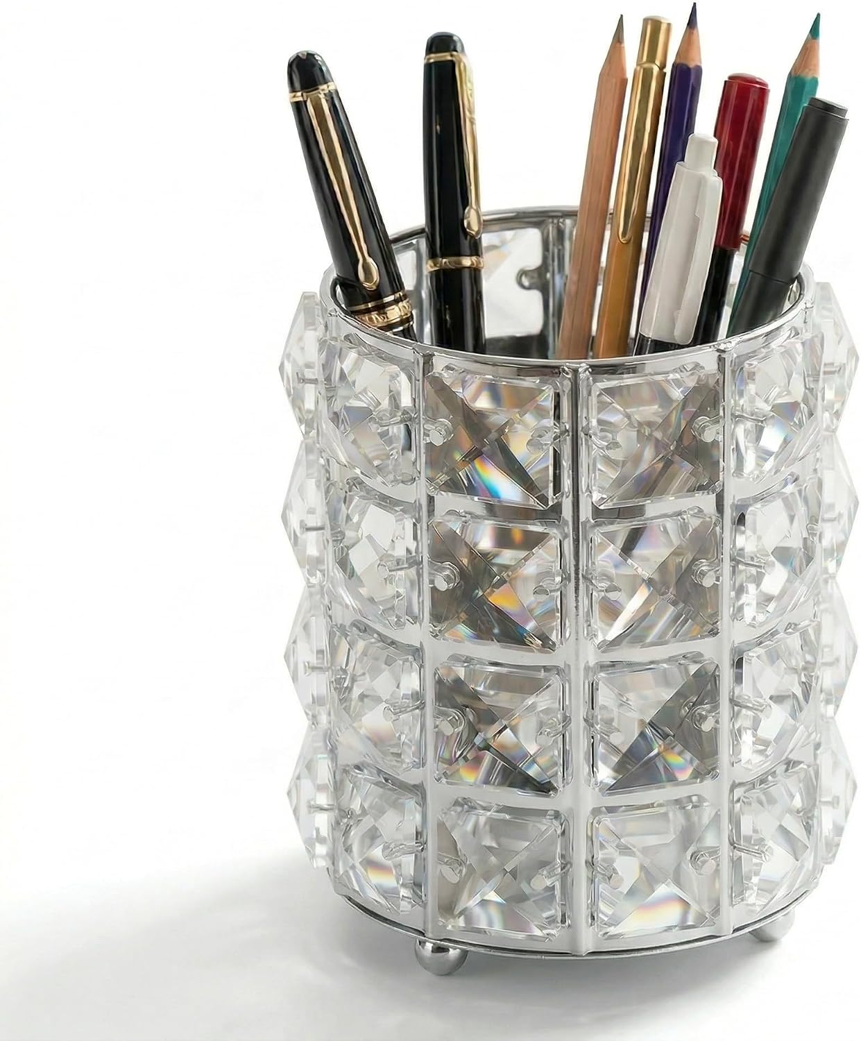 YAGELI Crystal Pen Holder for Desk, 3.58" Gold/Silver Pencil Cup