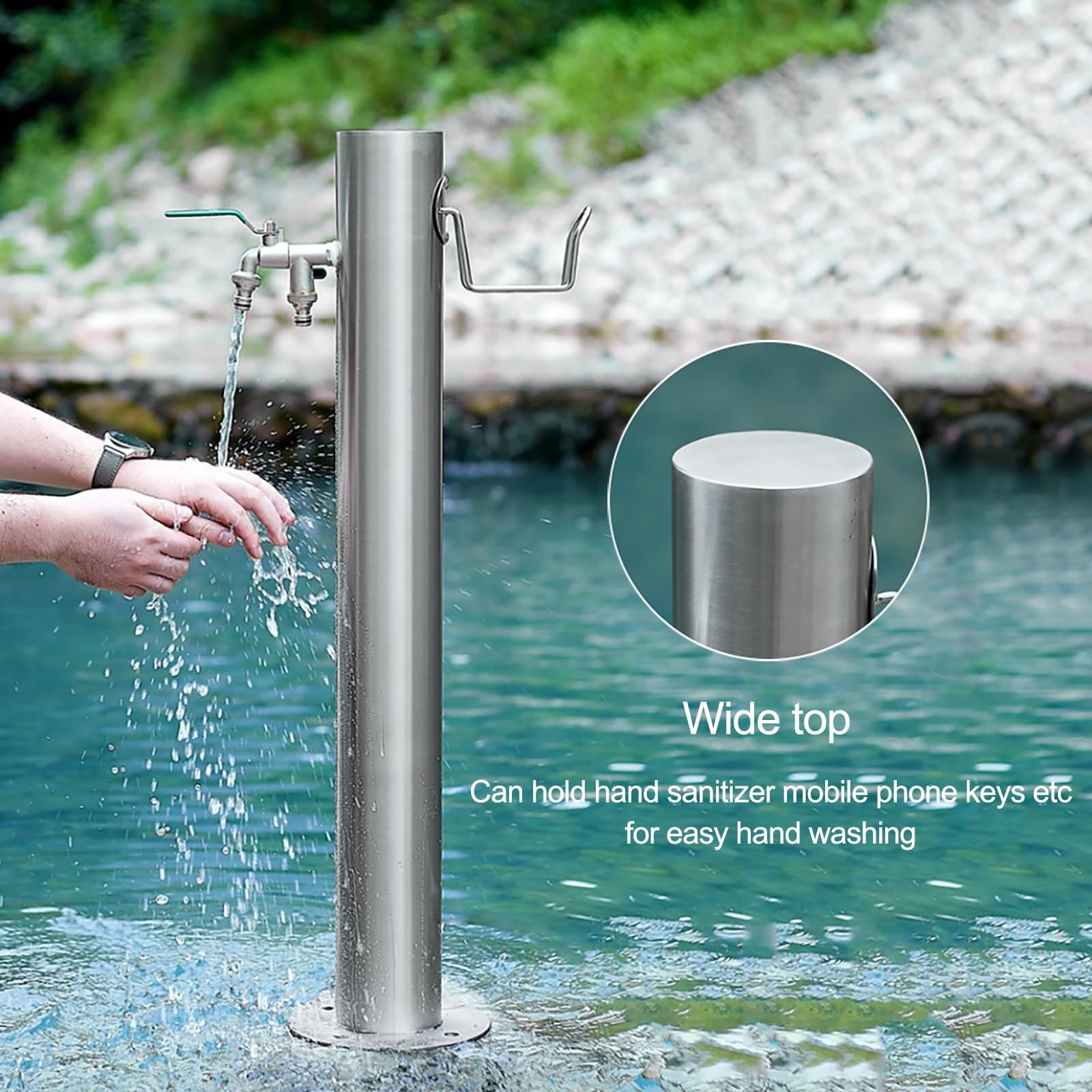 Colonna d'acqua da giardino autoportante – Rubinetto in acciaio inox e dispenser d'acqua a forma di idrante sistema di irrigazione per irrigazione 10,5 x 218,4 cm – fontana esterna