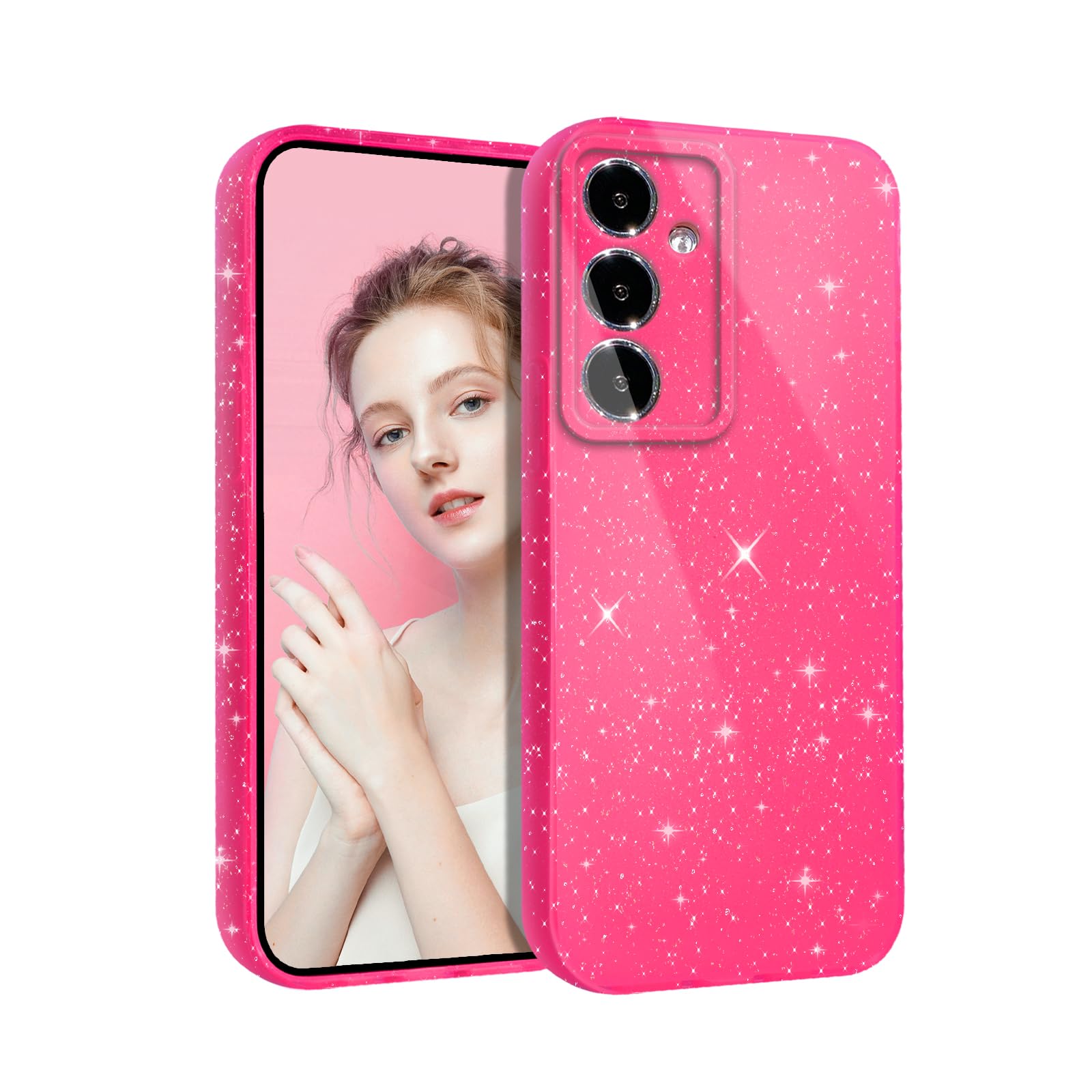 NECTNALLO for Samsung Galaxy A15 5G Phone Case Glitter, for Galaxy A15 5G Phone Case Hot Pink Bling Sparkly Cute Neon Bright Color Soft Slim Phone