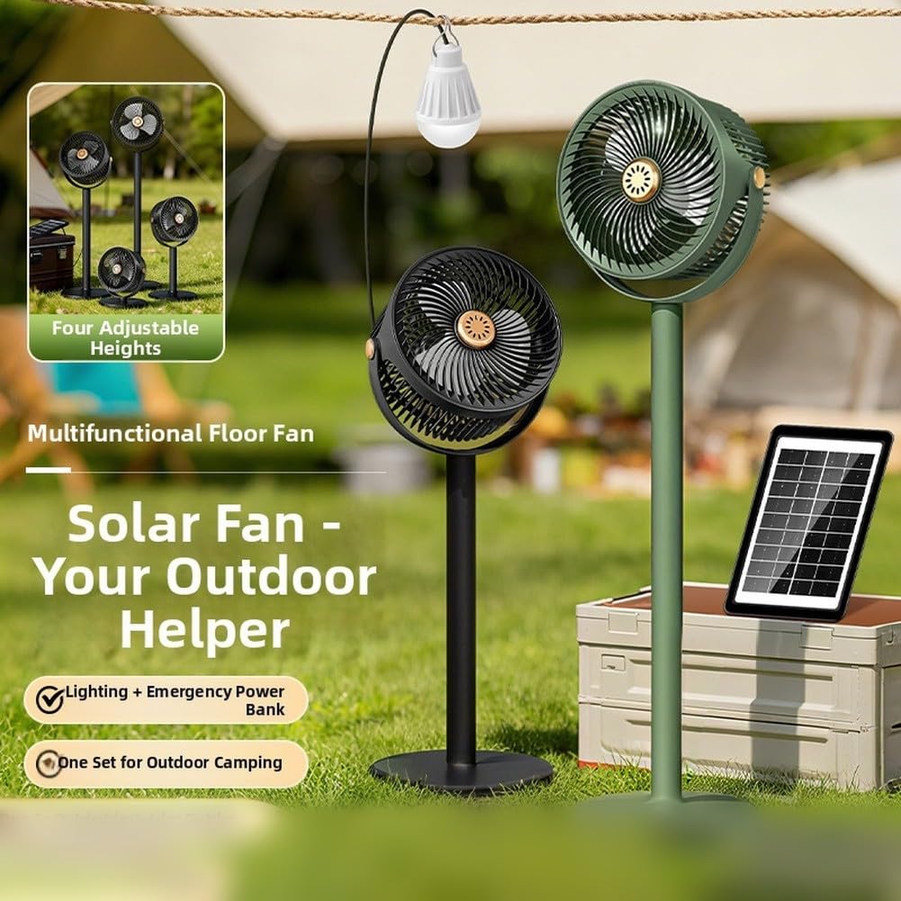Tragbarer Bodenventilator Solar USB LED Licht(Black)