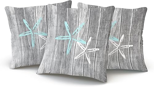 Miniatura 10 de Fanaing Funda de almohada decorativa de playa y estrellas de mar, color gris y aguamarina, para el hogar, sofá, 18 x 18 pulgadas, cuadrada, funda de