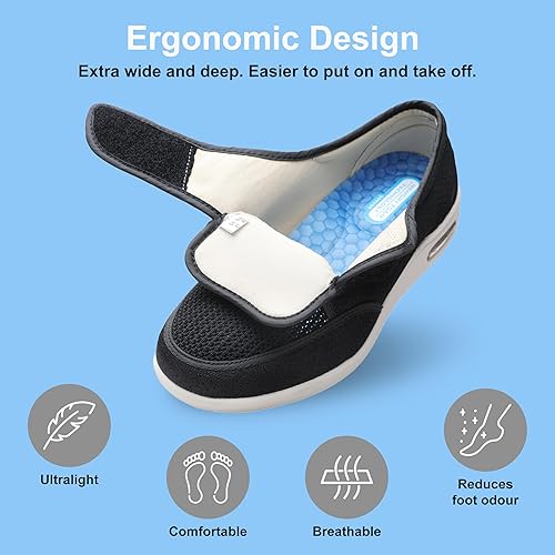 Miniatura 6 de youyun Zapatos para diabéticos para hombres de ancho ancho, zapatos diabéticos para hombres mayores, cierre ajustable, transpirables, ligeros,