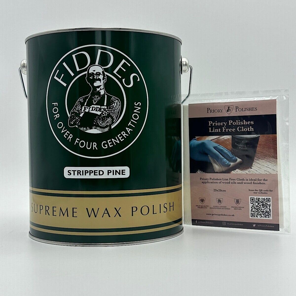 Priory Polishes Light Fiddes Stripped Pine Wax - 5 Litre + Free Lint Free Cloth