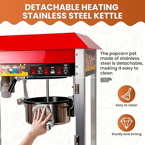 Miniatura 2 de Professional Popcorn Maker Machine, 10 Oz Kettle & 1300W for 60 Cups, Authentic Theater Style Popper with Premium Stainless Steel and Safety Glass,