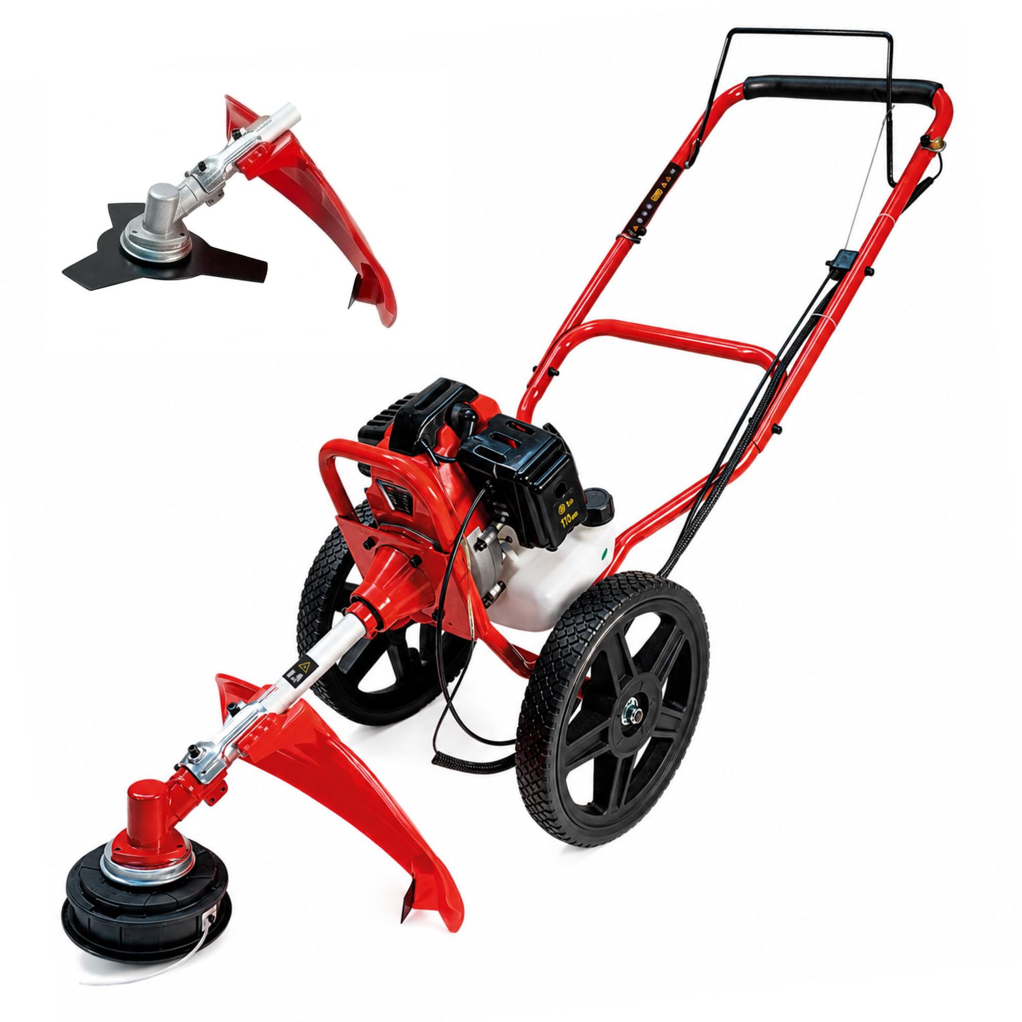 Synergy Desbrozadora de Ruedas Gasolina 52cc 2CV – Motor 2 Tiempos – Modelo Pro Wheels – Cabezal de Hilo y Cabezal de Corte para maleza