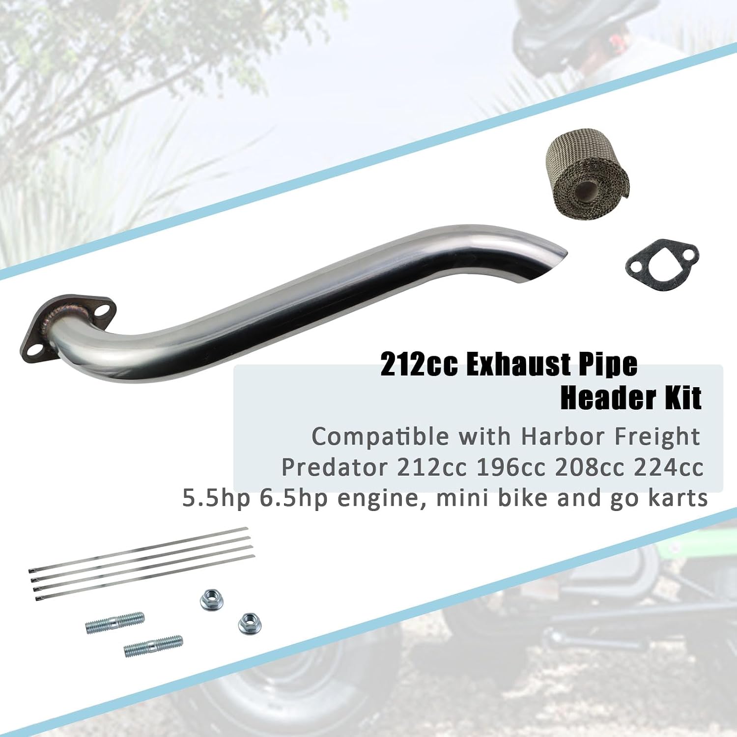 KIKITE 212cc Exhaust Pipe Header Kit Compatible with Predator 212cc 224cc Coleman CT200u CT200U-EX BT200X Baja Warrior MB200 MB165 KT196 196cc 6.5hp Engine Mini Bike Go Karts