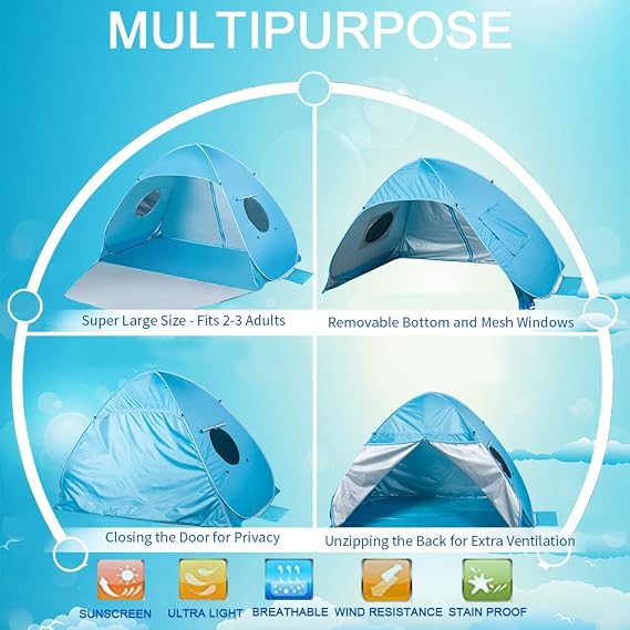 Extra Large Pop Up Instant Portable Outdoors 2-3 Person Beach Cabana Tent Sun Shade