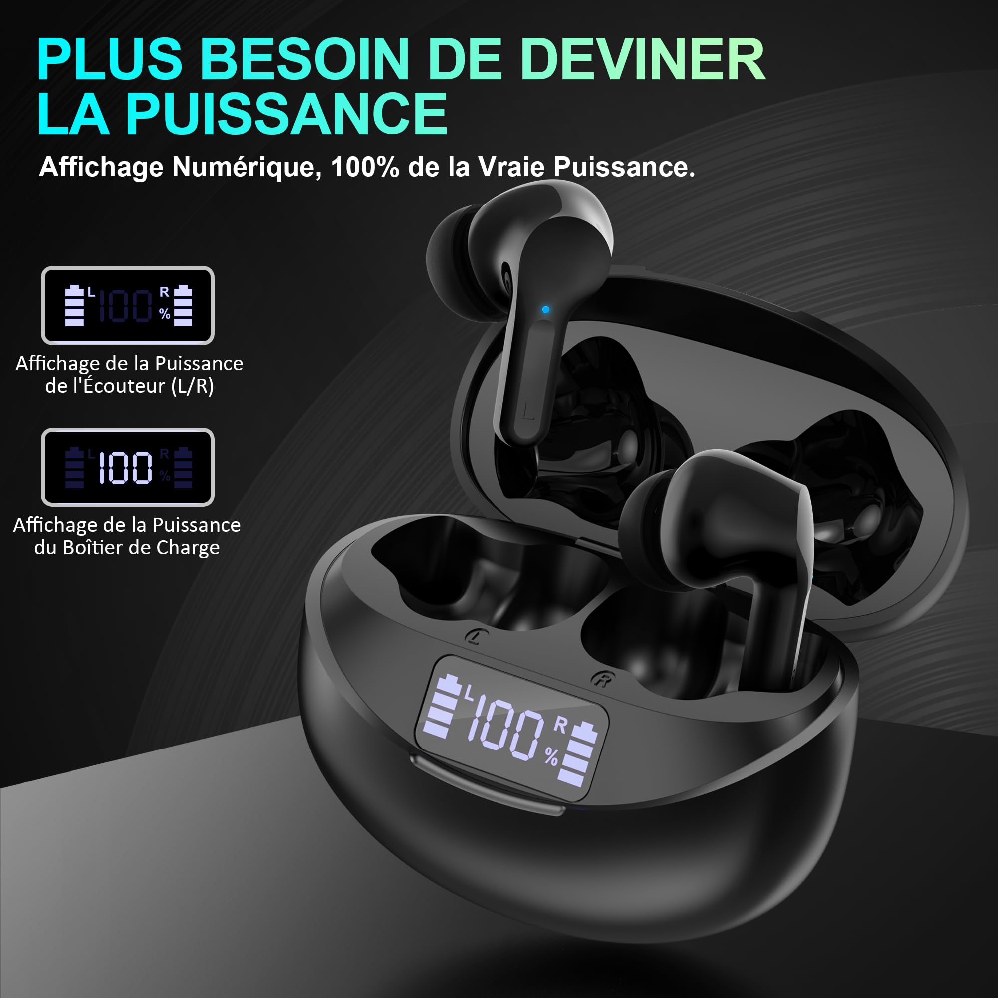 Ecouteurs Bluetooth sans Fil, Bluetooth 5.3 Ecouteurs sans Fil,Ecouteurs Hi-FI Son Stéréo,Écouteurs 35H Durée de Lecture CVC USB C Casque pour iOS Galaxy Xiaomi Oppo Android, Noir