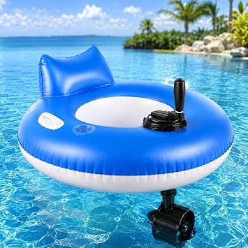 Inflatable River Tube Float, Inflatable Motorized Lounger with Joystick Control, Rechargeable Propeller, Backrest, Cup Holder, Pool Floatie for Lake and Summer Party A